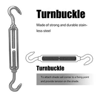 Kit de fixation voile d'ombrage avec câble métallique 15 m, tendeurs et œillets inox