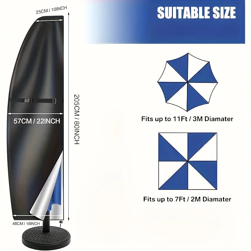 Housse parasol droit ou déporté toutes saisons, polyester, 6 hauteurs de 170 à 280 cm