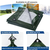 Bâche étanche anti-UV avec œillets, bleue ou verte, sandows à boule en option, de 2 x 3 à 4 x 5 m