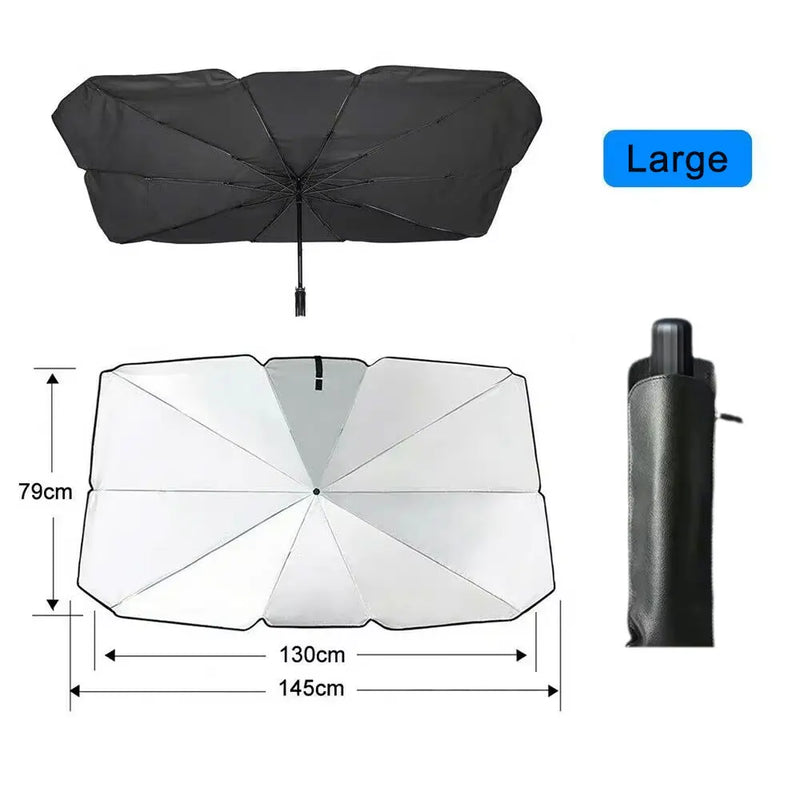 Pare-soleil parapluie 10 baleines pour pare-brise, argent titane, 125 x 65 ou 145 x 79 cm