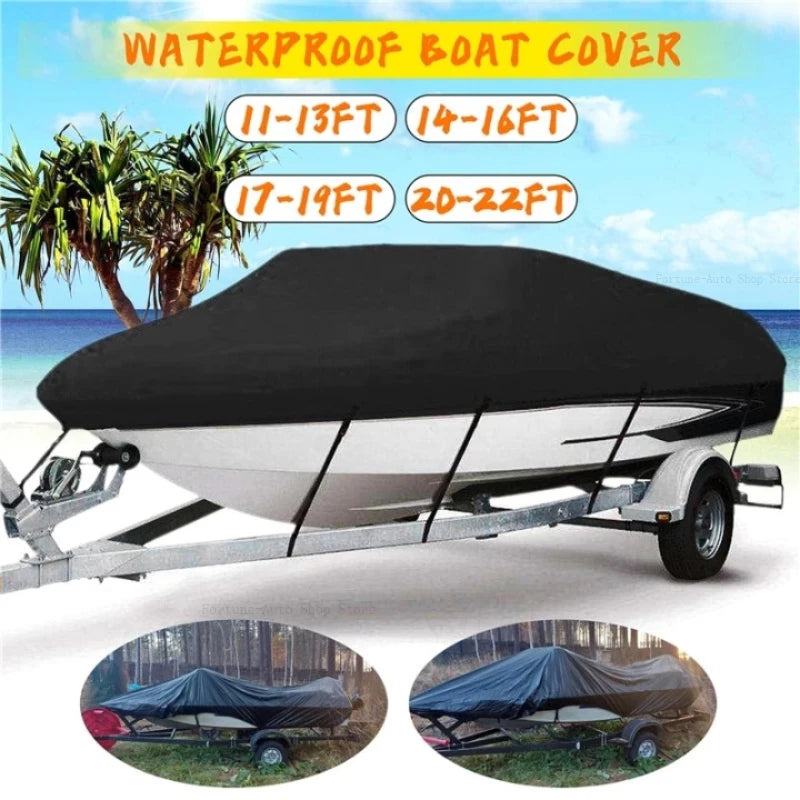 Housse bateau remorquable Oxford 210D imperméable, noir ou argent, 5 tailles de 3,35 à 6,71 m