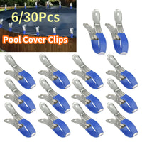 Pinces bâche piscine en acier inoxydable, manchons bleus ou noirs, lot de 6 ou 30 pièces