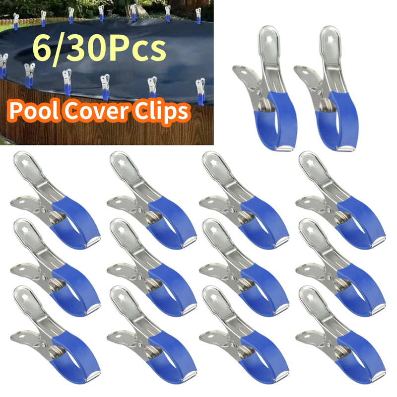 Pinces bâche piscine en acier inoxydable, manchons bleus ou noirs, lot de 6 ou 30 pièces