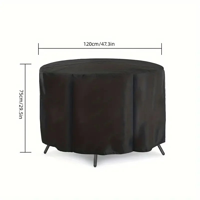 Housse ronde de table de jardin imperméable en polyester enduit PVC, noire, 15 tailles