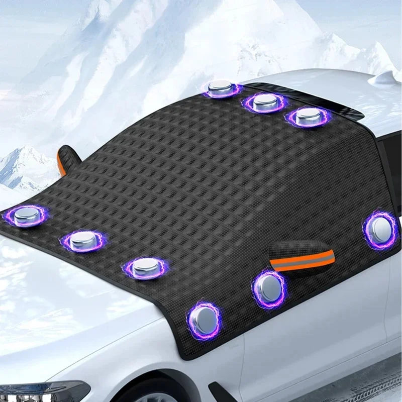 Protection pare-brise magnétique 12 aimants, 238x218 cm, anti-givre et anti-neige pour voiture, SUV et monospace