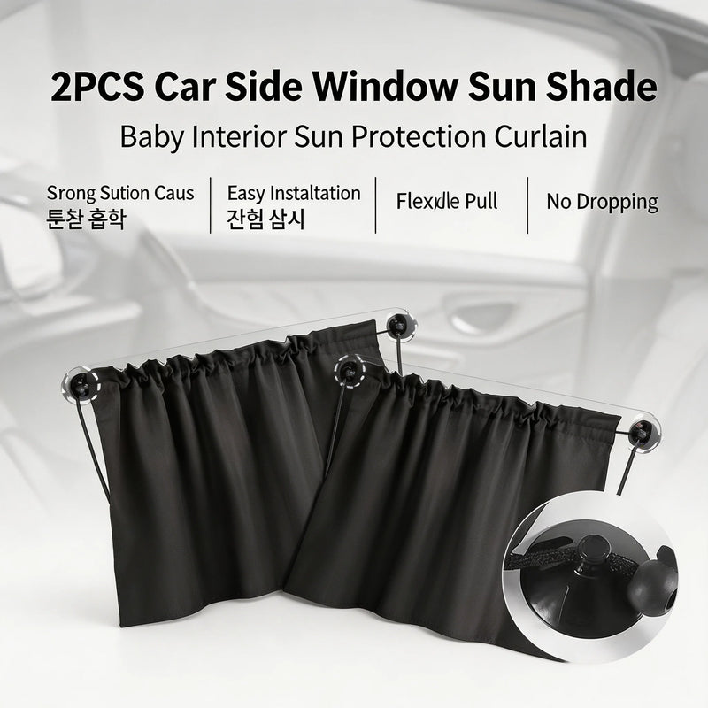 Pare-soleil bébé pour vitres latérales de voiture, 2 rideaux noirs à ventouses, 70 x 50 cm