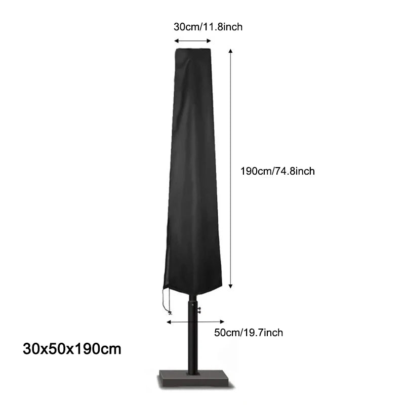 Housse de parasol droit ou déporté Oxford 210D noire, 17 tailles de 140 à 280 cm