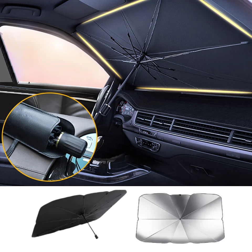 Pare-soleil voiture parapluie pliable pour pare-brise, avec ou sans encoche en V