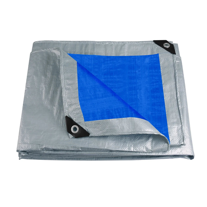 Bâche étanche 8 mil avec œillets, bleue ou verte, cordes et piquets en option, de 2 x 3 à 4 x 5 m