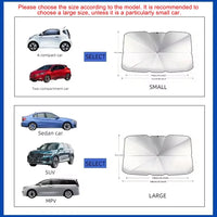 Pare-soleil parapluie 10 baleines pour pare-brise, argent titane, 125 x 65 ou 145 x 79 cm