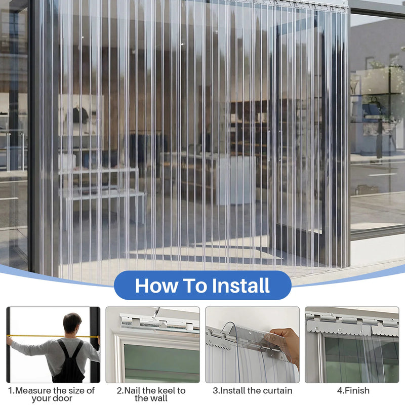 Rideau à lanières PVC transparent en kit, bandes lisses ou nervurées, largeur 91 à 183 cm
