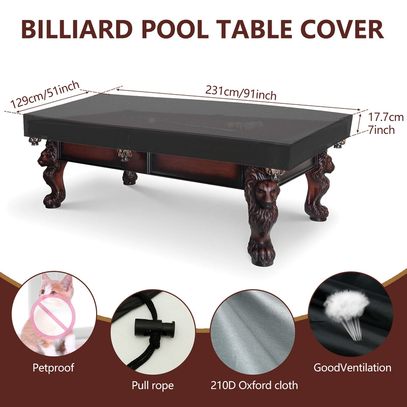 Housse de table de ping-pong repliée ou de billard 7 et 8 ft, polyester noir imperméable