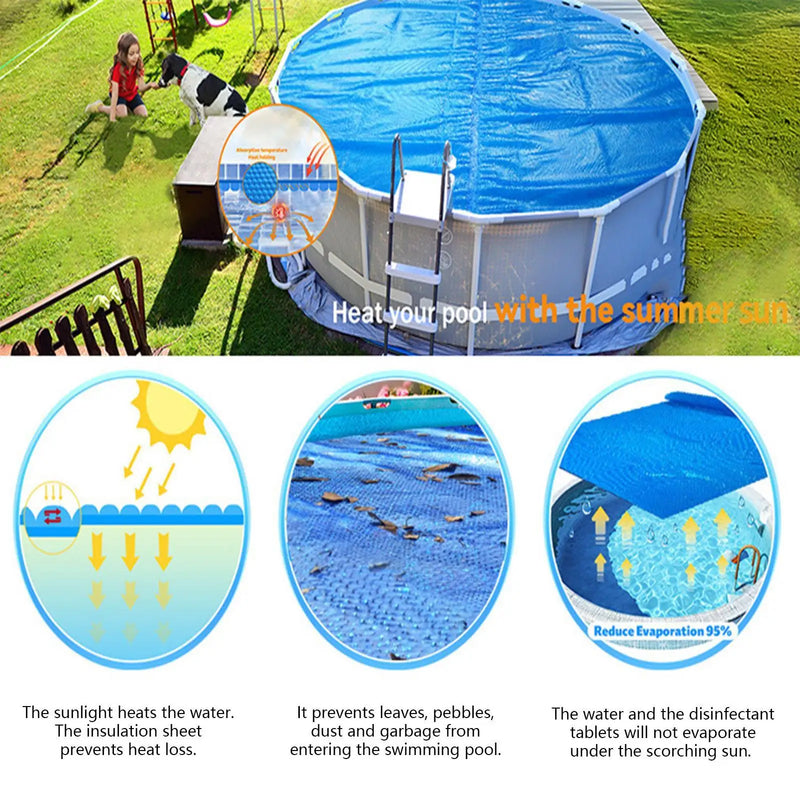 Bâche à bulles solaire ronde en PE pour piscine de 1,83 à 3,05 m, anti-poussière