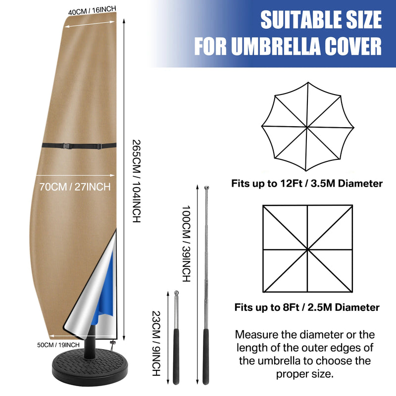 Housse parasol déporté forme banane ou droite avec perche télescopique et pochette, Oxford imperméable