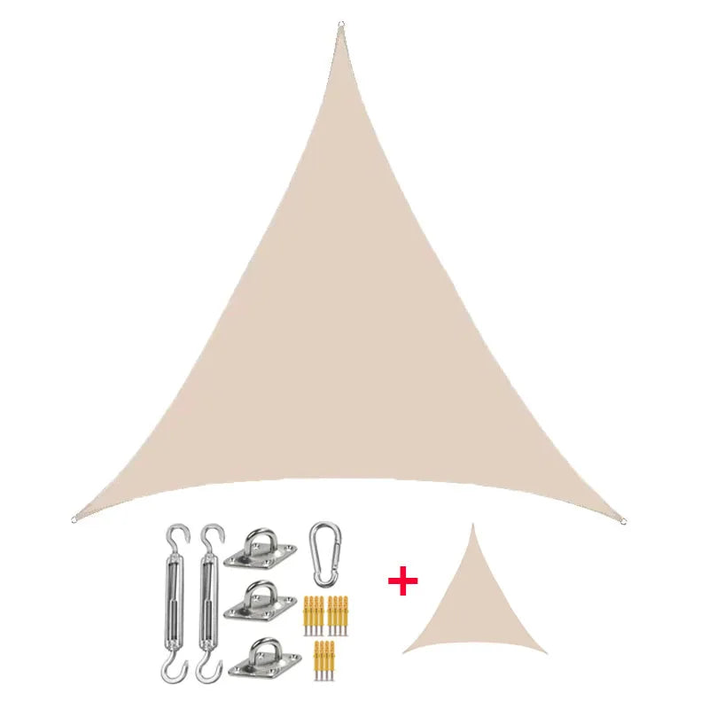 Voile d'ombrage triangulaire imperméable en polyester 300D, de 2x2x2 à 5x5x5 m, beige ou gris