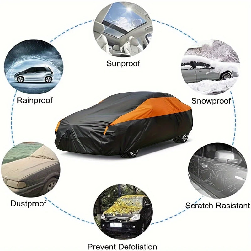 Housse voiture extérieur imperméable 190T noire et orange, berline et SUV