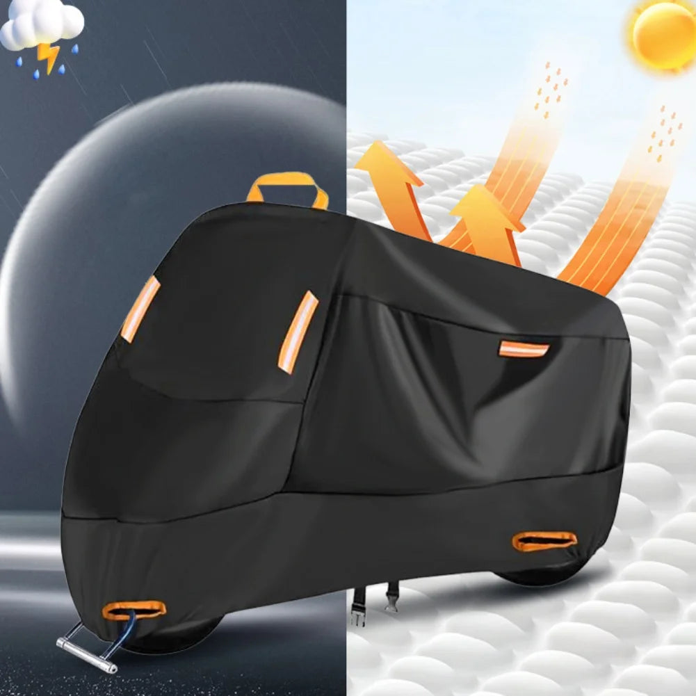 Housse moto et scooter imperméable Oxford 210D noir, bandes réfléchissantes, 3 tailles