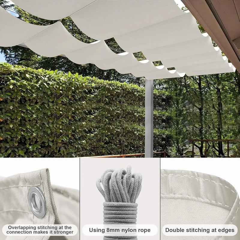 Voile d'ombrage rétractable pergola Oxford anti-UV, 12 coloris, de 1 x 3 à 2 x 6 m