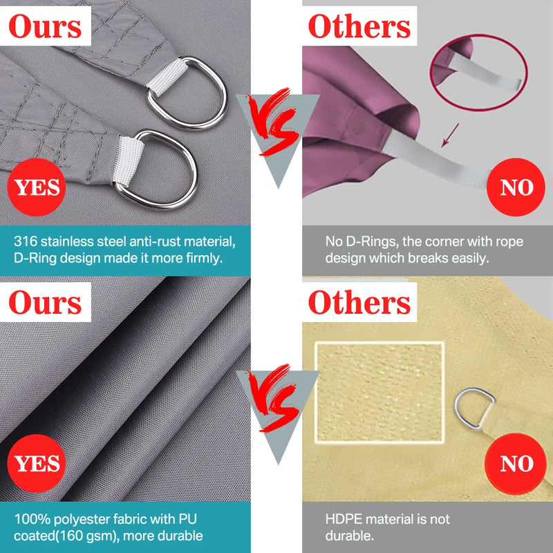 Voile d'ombrage carrée anti-UV en polyester 185 g/m², 3 tailles, avec ou sans kit de fixation