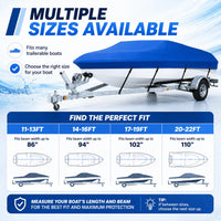 Housse bateau remorquable imperméable polyester 190T, 3 coloris, pour bateau de 3,35 à 6,71 m