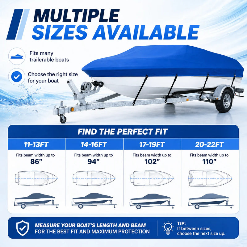 Housse bateau remorquable imperméable polyester 190T, 3 coloris, pour bateau de 3,35 à 6,71 m