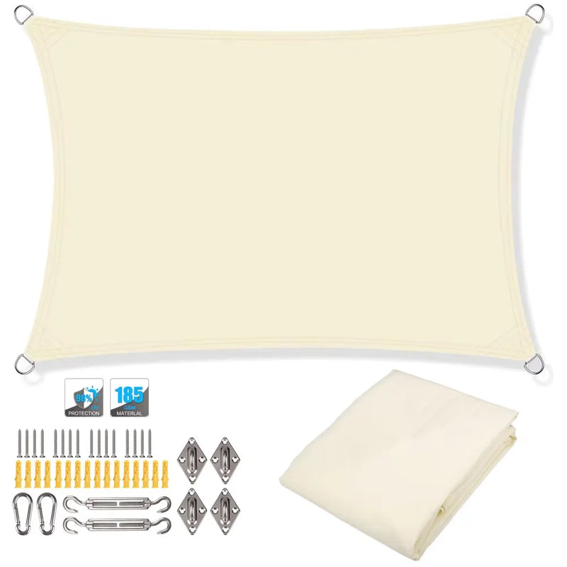 Voile d'ombrage rectangulaire résistant à l'eau, polyester 185 g/m², avec ou sans kit de fixation