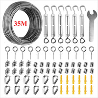 Kit de fixation pour voile d'ombrage 72 pièces, câble inox 35 m et tendeurs
