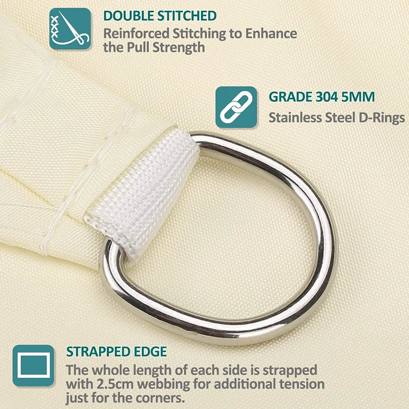 Voile d'ombrage rectangulaire résistant à l'eau, polyester 185 g/m², avec ou sans kit de fixation