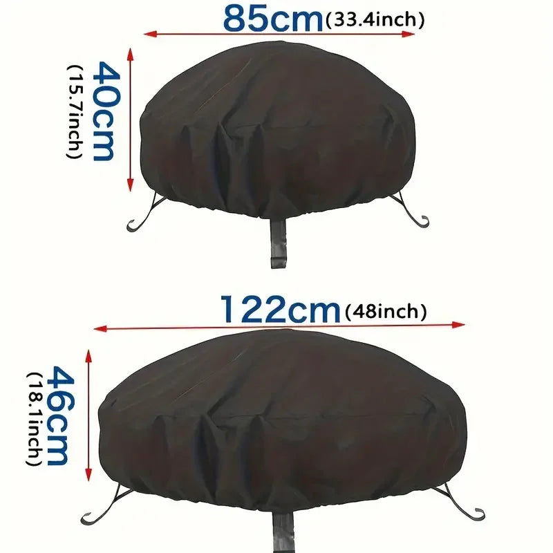 Housse de brasero ronde imperméable à cordon de serrage en polyester, 3 dimensions de 80 à 122 cm