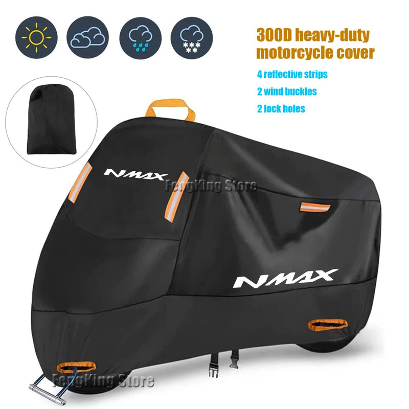 Housse scooter pour Yamaha N-MAX 125 et 155 (2015-2020), polyester 300D imperméable, anti-UV, 7 tailles