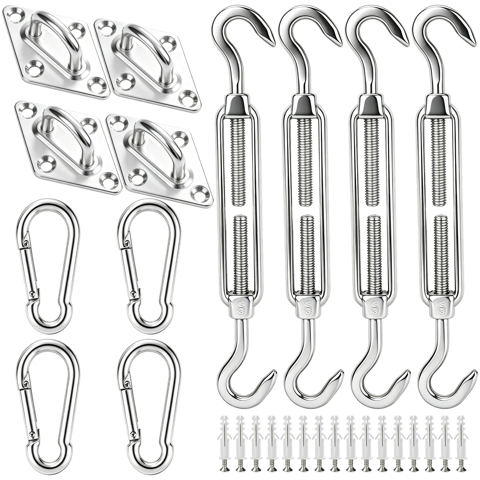 Kit de fixation pour voile d'ombrage en acier inoxydable, 7 compositions de 4 à 72 pièces