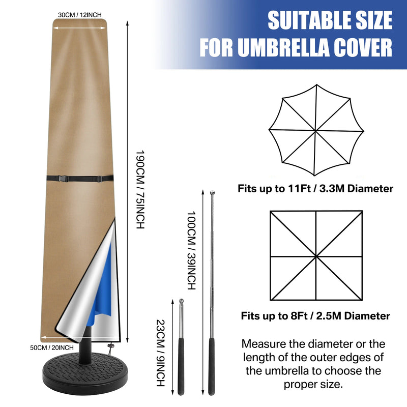 Housse parasol déporté forme banane ou droite avec perche télescopique et pochette, Oxford imperméable