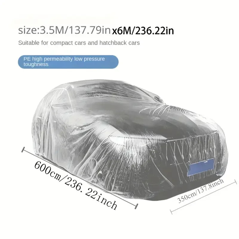 Housse de voiture jetable transparente à bande élastique, 4 tailles jusqu'à 4,8 x 7,5 m