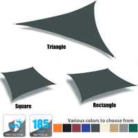 Voile d'ombrage triangulaire, carré ou rectangulaire en polyester 185 g/m², anti-UV, 17 tailles