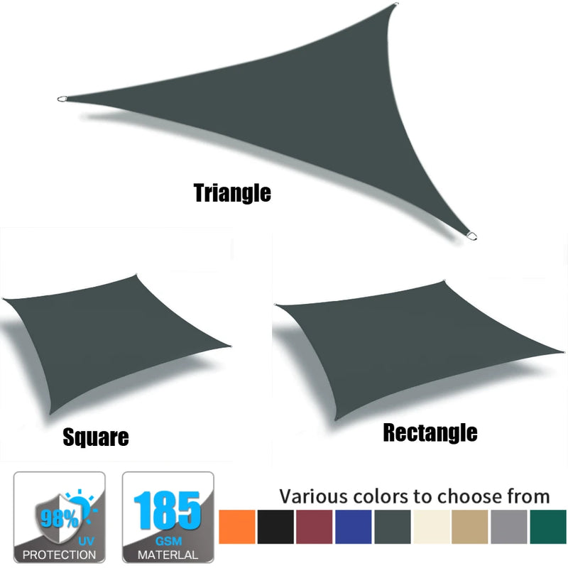 Voile d'ombrage triangulaire, carré ou rectangulaire en polyester 185 g/m², anti-UV, 17 tailles