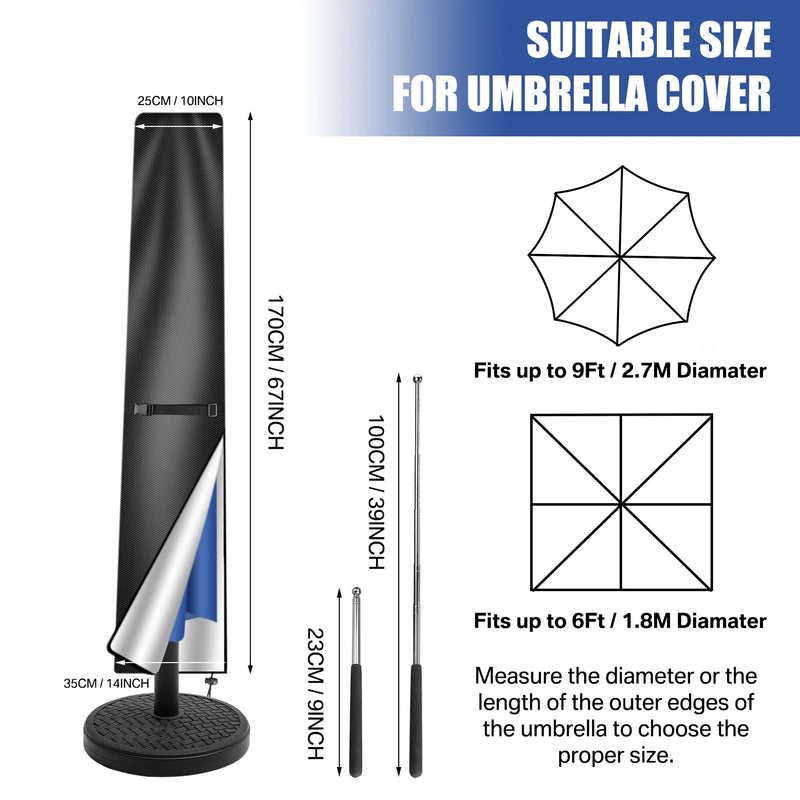 Housse parasol déporté forme banane ou droite avec perche télescopique et pochette, Oxford imperméable