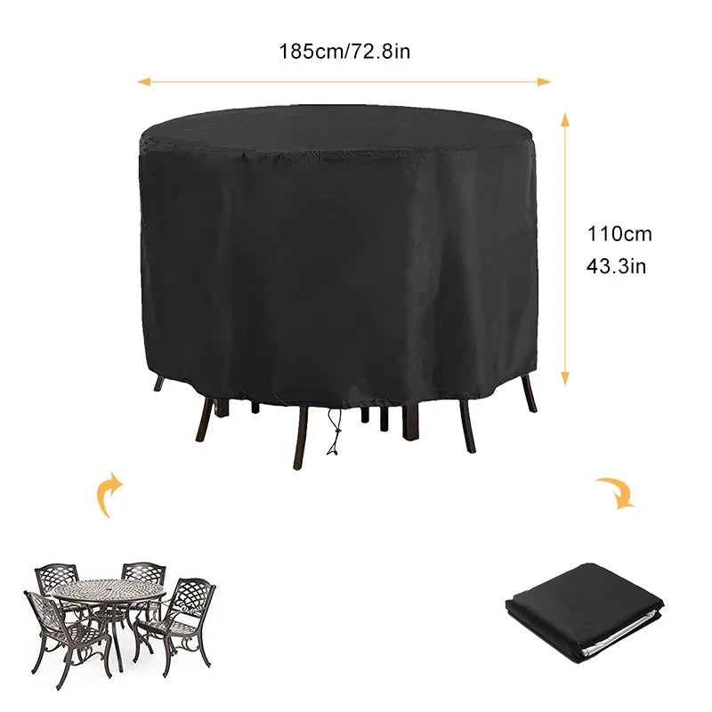 Housse ronde pour table de jardin, Oxford imperméable noir, 17 diamètres de 120 à 325 cm