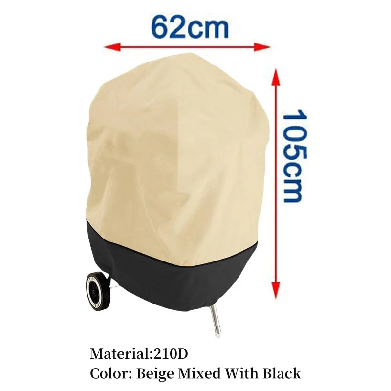 Housse barbecue ronde Oxford 210D imperméable anti-UV, beige et noir ou noir, 5 tailles