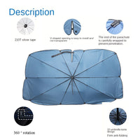 Pare-soleil parapluie pliable pour pare-brise, poignée rotative 360°, 120 x 65 ou 140 x 79 cm