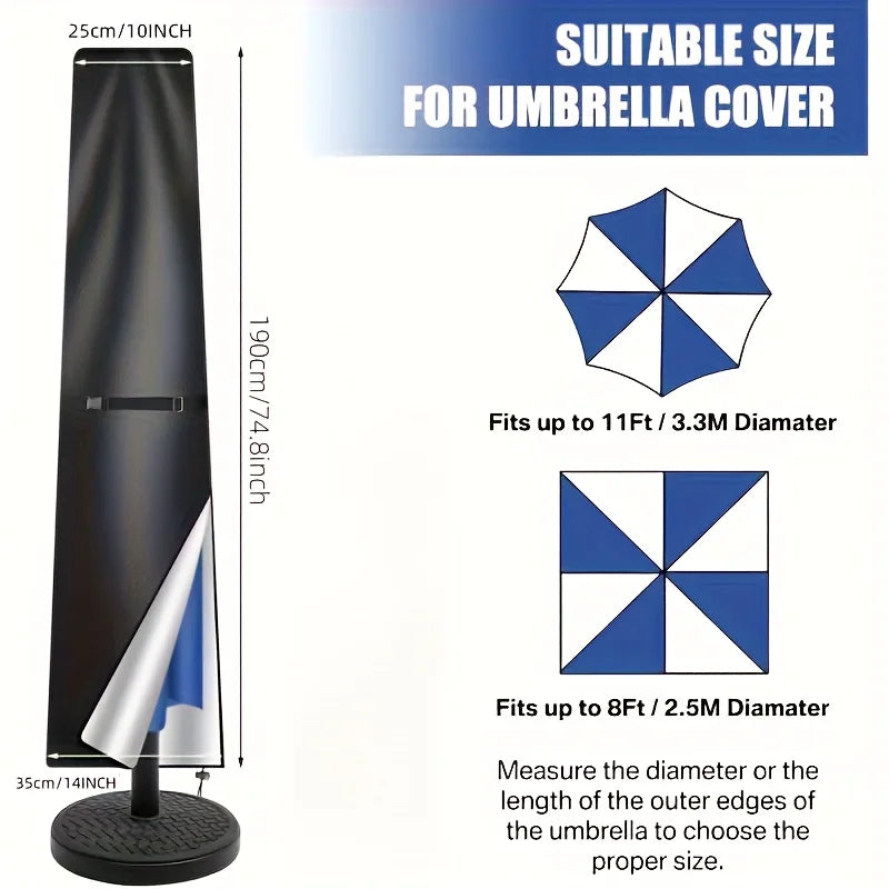 Housse parasol droit ou déporté toutes saisons, polyester, 6 hauteurs de 170 à 280 cm