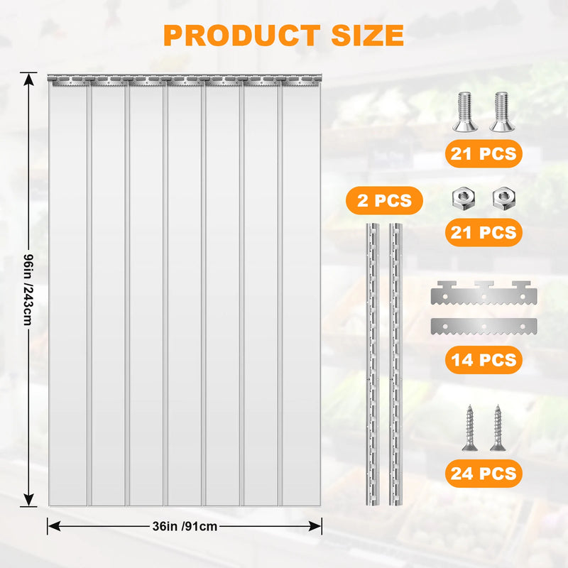 Rideau à lanières PVC transparent en kit, bandes lisses ou nervurées, largeur 91 à 183 cm