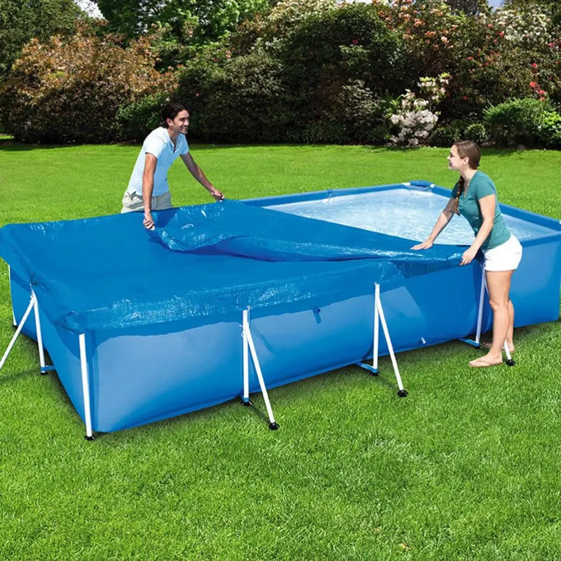 Bâche de piscine rectangulaire bleue avec corde, polyester anti-UV, jusqu'à 400 x 211 cm