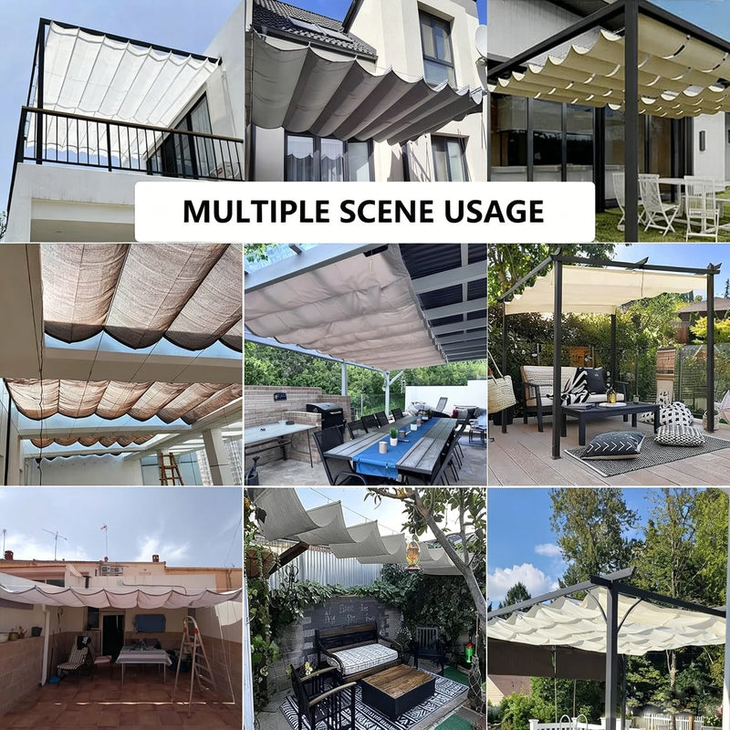 Voile d'ombrage rétractable pergola Oxford anti-UV, 12 coloris, de 1 x 3 à 2 x 6 m