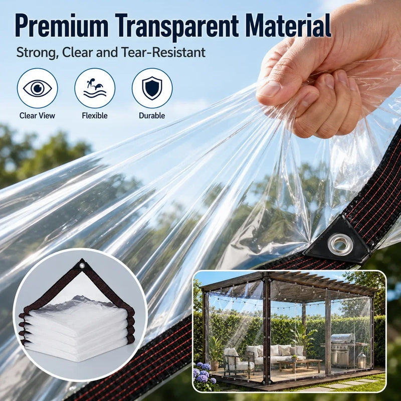 Bâche transparente en PVC avec œillets et bords renforcés pour pergola et terrasse, 2 x 3 m