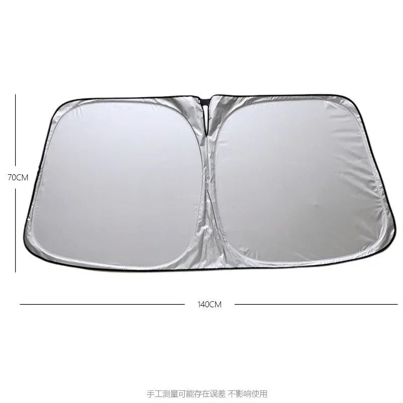 Pare-soleil voiture pliable réfléchissant en tissu argenté, 140 x 70 cm, avec sac de rangement