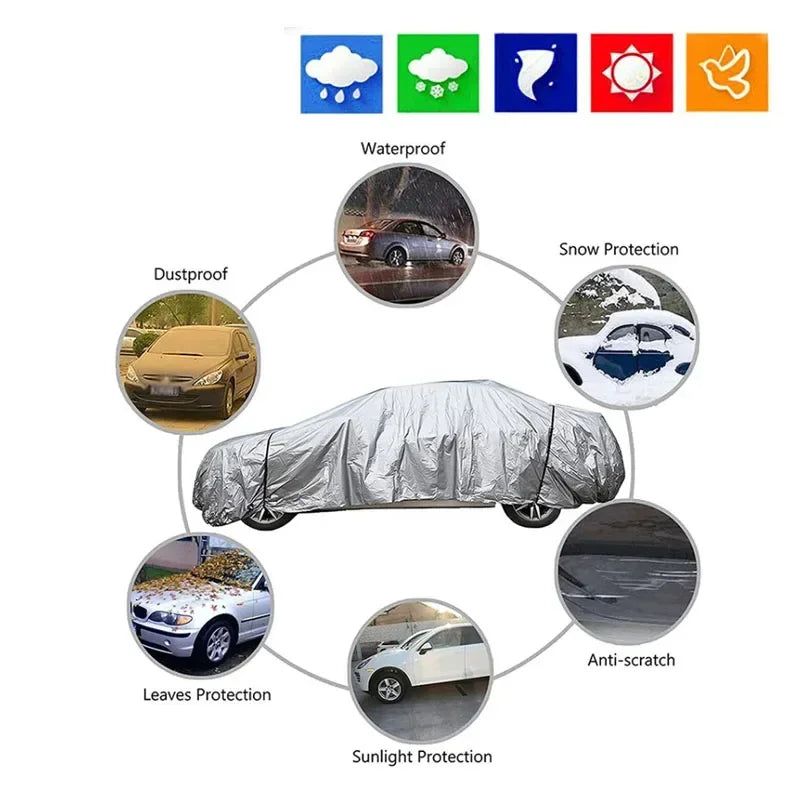 Housse voiture extérieur argentée imperméable anti-UV et anti-neige, 4 tailles de 400 à 540 cm