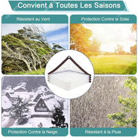 Bâche transparente à œillets et bords renforcés, de 2 x 2 à 3 x 6 m