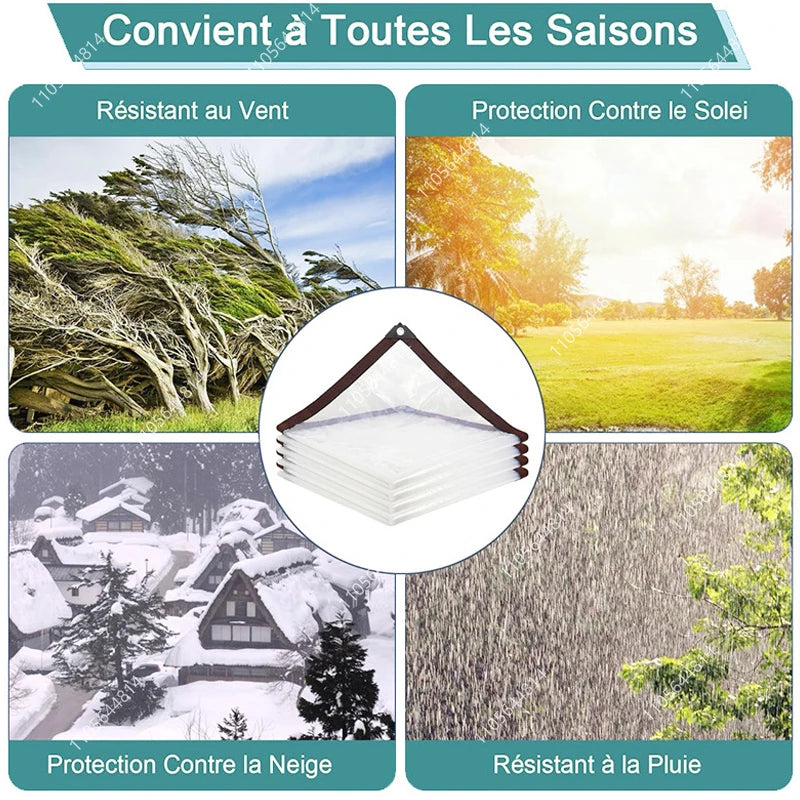 Bâche transparente à œillets et bords renforcés, de 2 x 2 à 3 x 6 m