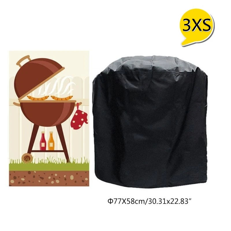 Housse de barbecue noire imperméable en polyester Oxford 190T, 8 tailles rondes et rectangulaires
