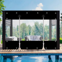 Bâche terrasse PVC à fenêtre transparente et deux fermetures éclair, noir ou gris, 5 tailles